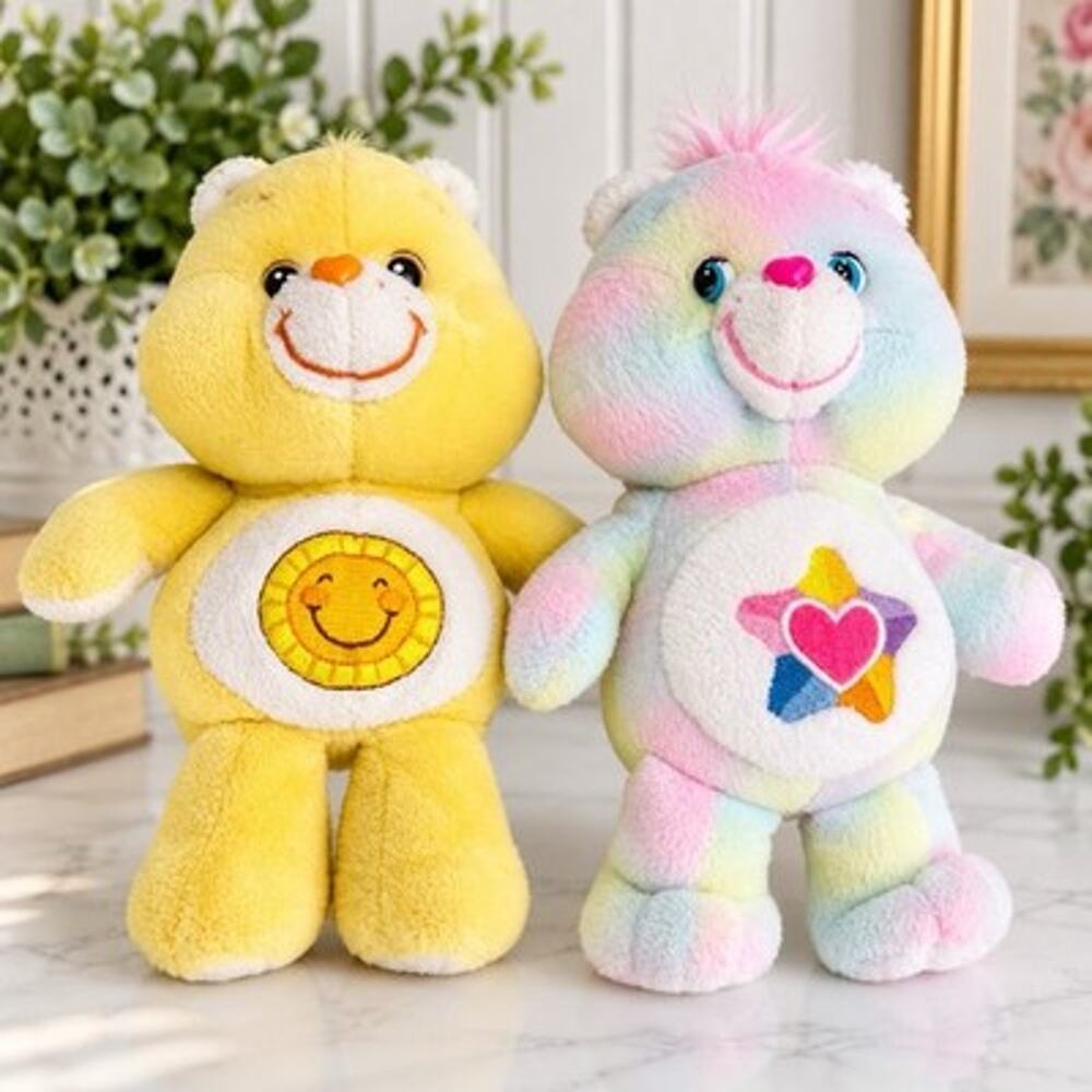 Care Bears Plush Lot 2 Funshine Bear True Heart Bear 2002 2004 8 Inch